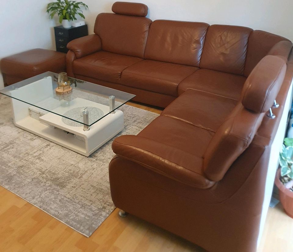 Leder-Couch Garnitur L-Form Braun hochwertig und gemütlich in Augsburg