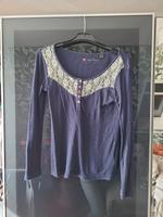Bonprix BPC Langarmshirt gerippt blau Damen Spitze Gr S 36 38 Bayern - Erlangen Vorschau