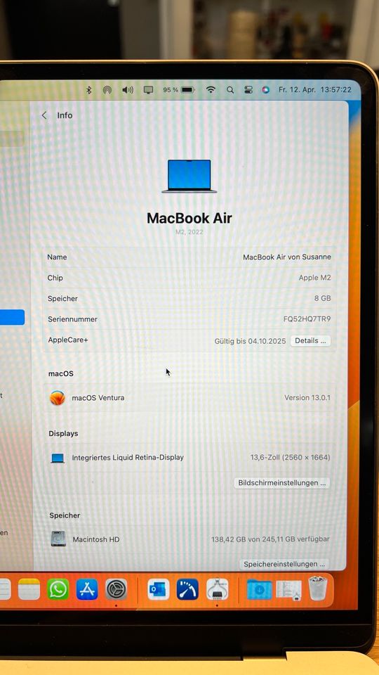 Mac Book Air 13 Zoll, A2681, M2, 256 SSD, Apple Care+ 10/25 in Gievenbeck