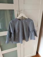 Zara Basic Bluse blau gestreift mit Perlen und Trompetenärmel Bayern - Karlstadt Vorschau