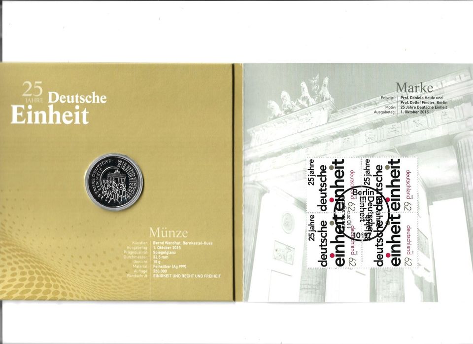 BRD 20 Euro PP 2015 D 25 Jahre Deutsche Einheit + Marke Post in Freilassing