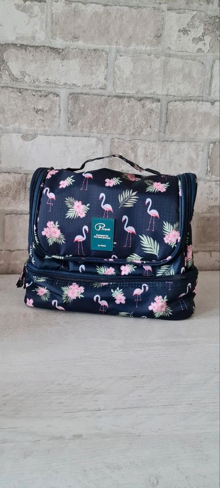 Kosmetiktasche klein Flamingos blau in Jarmen