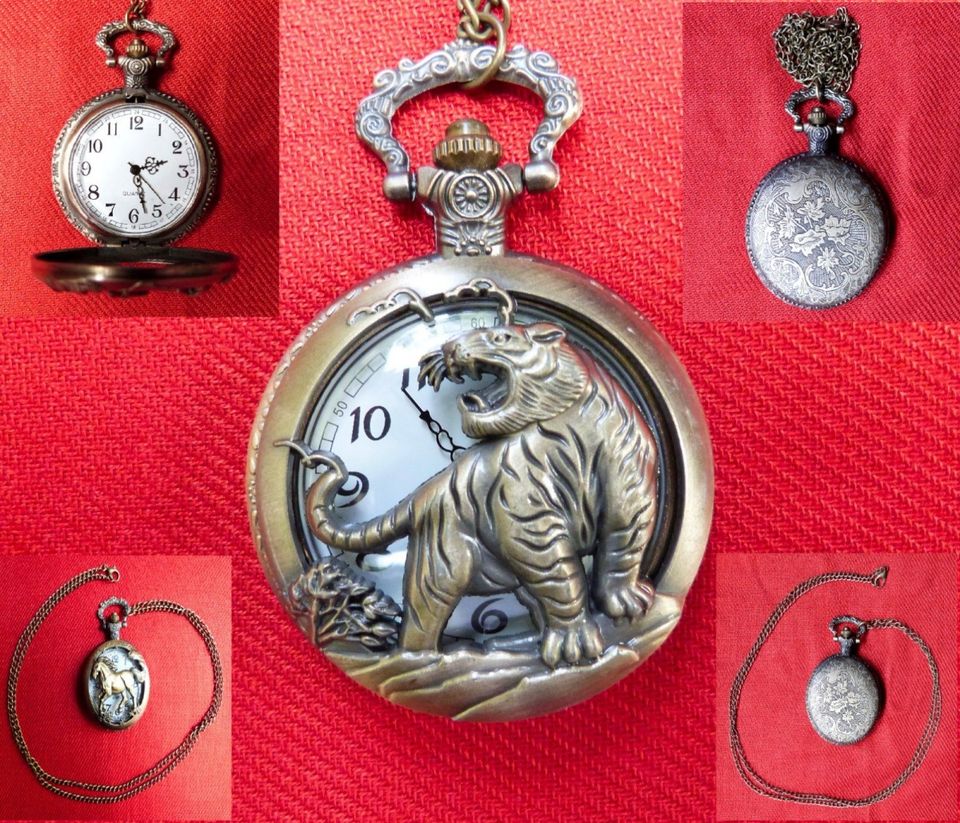 Taschenuhr mit Kette Kettenuhr in Bronze Tiger Löwe Taschen Uhr in Krefeld