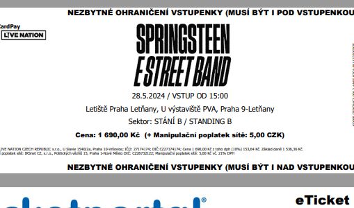2 Bruce Springsteen Konzertkarten Prag 28.05.2024  Bereich B in Bergfelde