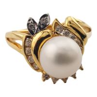 Gold Ring m. Perle Ø 8mm & Diamanten 0,08 ct. | RG 55 | 18 Kt. 750 Gelbgold - G 1427 Bayern - Regensburg Vorschau