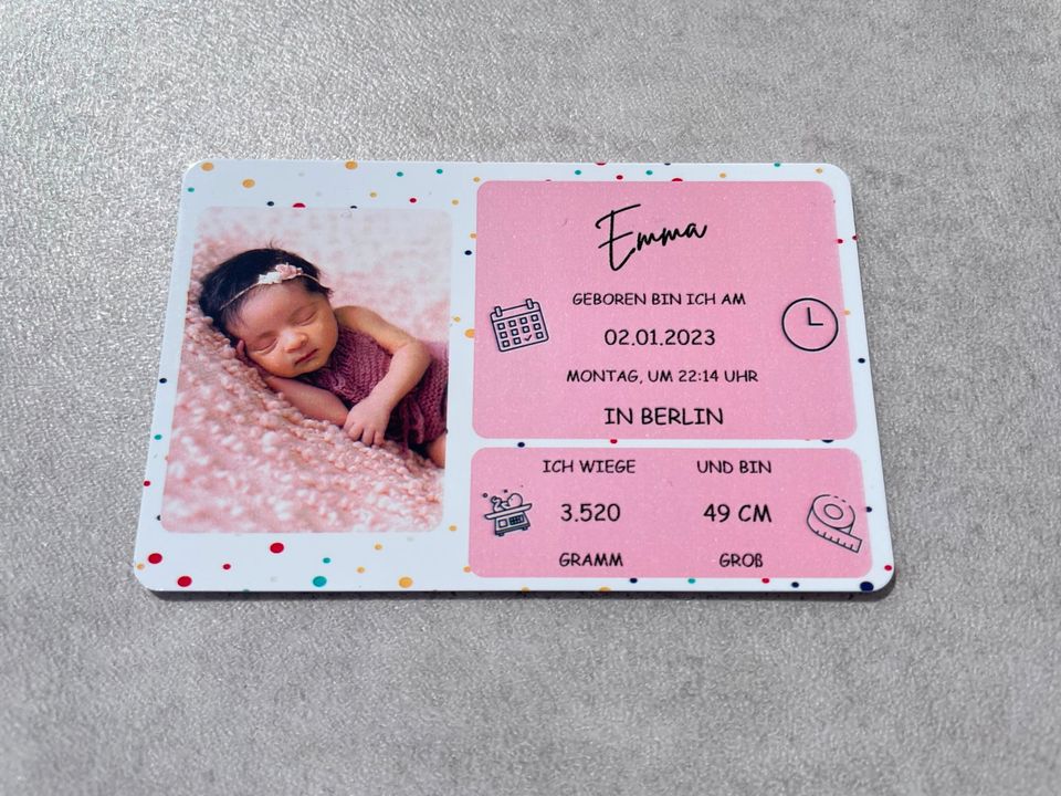Personalisierte Geburtskarte, Plastikkarte zur Geburt, Baby, Kind in Bretzenheim