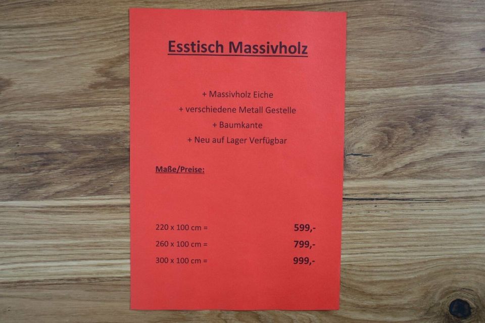 Esstisch Eiche +Massivholz Eiche + Baumkante + 220 x 100 cm in Freudenberg