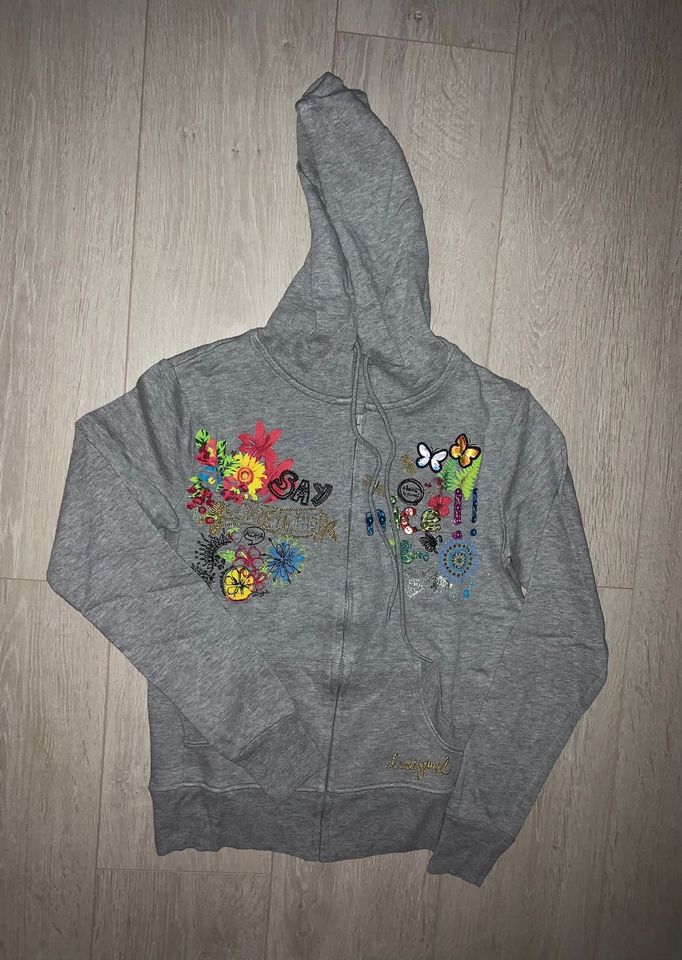 Desigual Sweatjacke mit Kapuze Grau Stickerei M wie Neu in Solingen