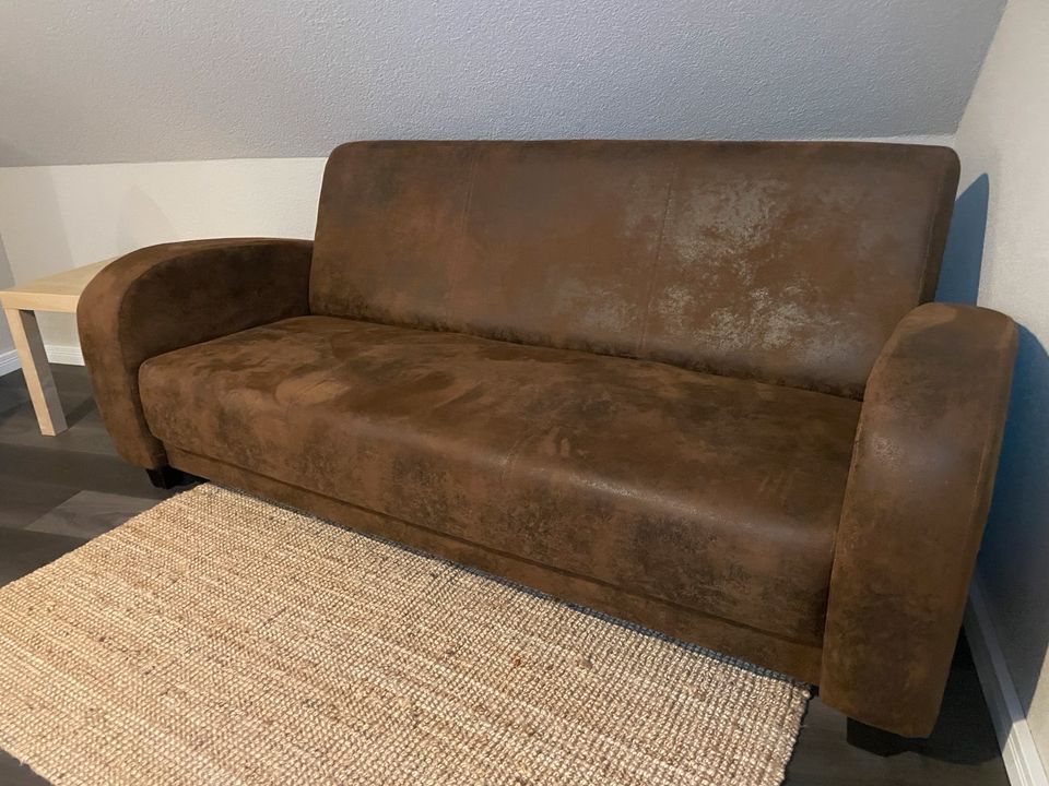 3 sitzer Sofa, Wildlederoptik, braun Conjak , Couch in Bad Saulgau