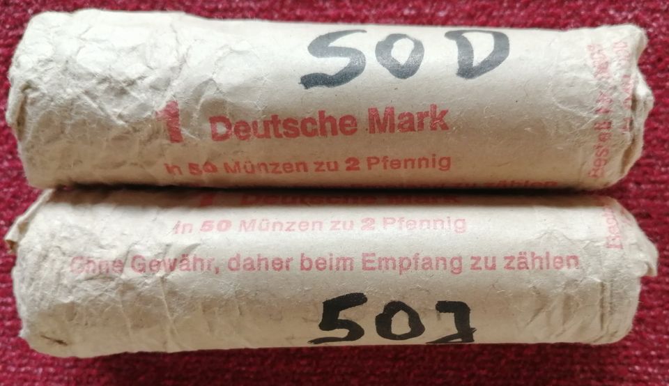 BRD 2 Pfennig-Rollen 1950 DJ selbstgerollt in ss bis vz in Kürnbach