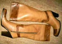 PRADA Leder toffee Boho Stiefel hoher Schaft, 10 cm Blockabsatz Düsseldorf - Eller Vorschau