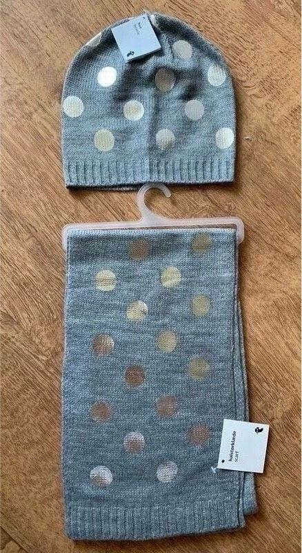 Neu Strick-Set Mütze Schal für Mädchen 3-5 Jahre grau blau in Kirchheimbolanden