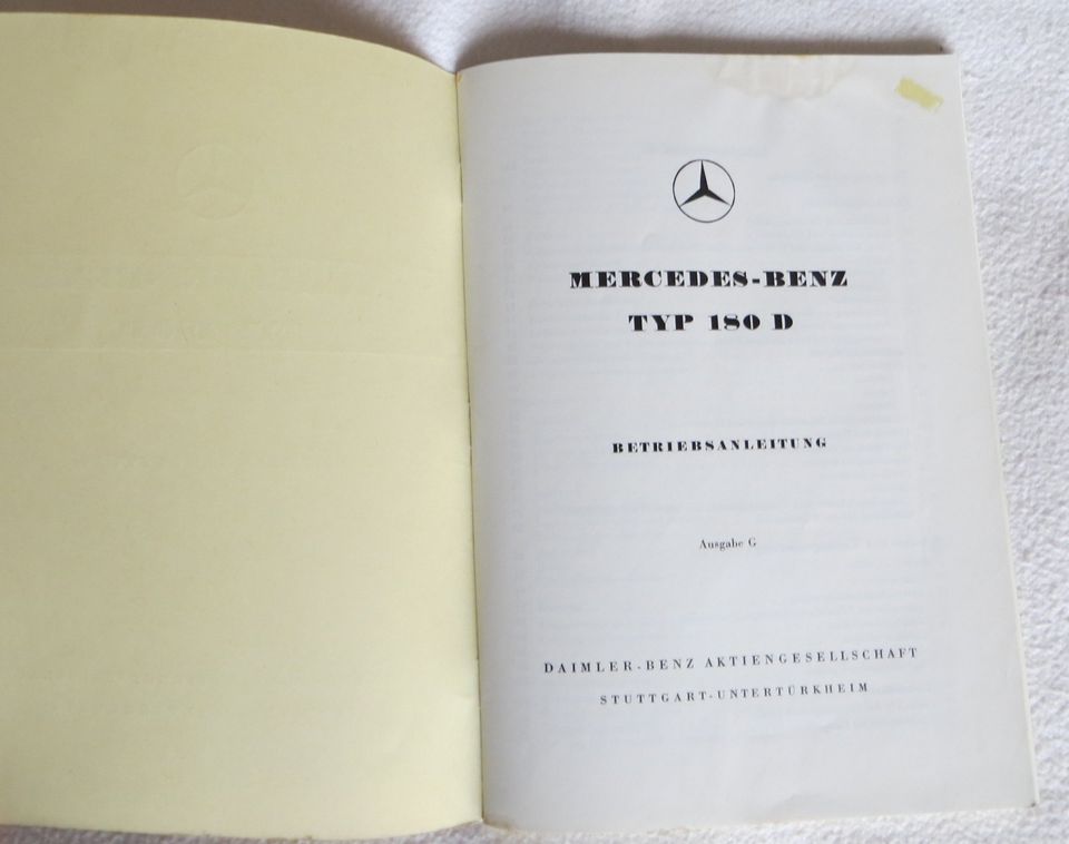 Mercedes Benz Typ 180 D Betriebsanleitung Ausgabe G 1958 in Linden