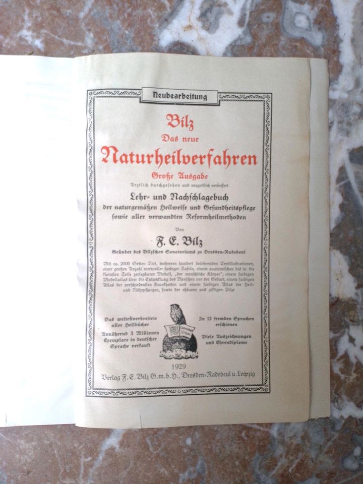 F.E. Bilz, Das neue Naturheilverfahren, 2 Bände, Neubearb. 1929 in Breisach am Rhein  