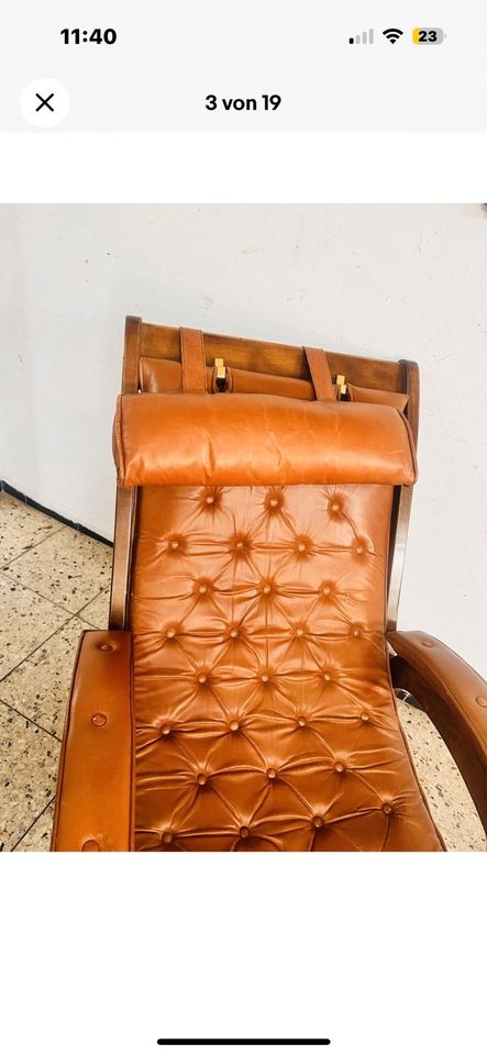 Schaukelstuhl Stil Chesterfield Sessel Relax Leder Mahagoni in Rodenberg