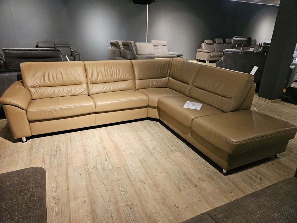 NEU ECHT LEDER Couch Wohnlandschaft Ledersofa nougat Federkern %% in Borken