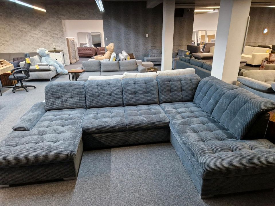 Sofa Couch Multifunktionssofa XXL-Wohnlandschaft U-Form grau mit Schlaffunktion und Bettkasten verstellbarer Sitztiefe Möbel Wurm WIR LIEFERN DEUTSCHLANDWEIT in Osnabrück