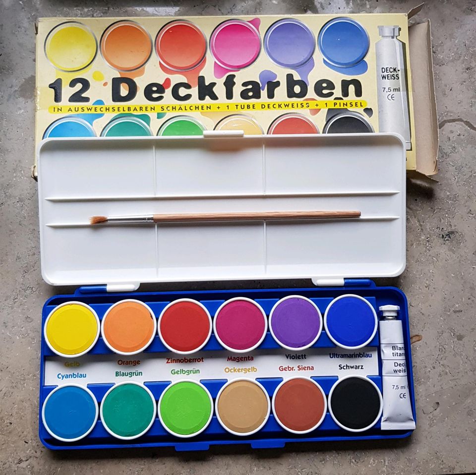 Tuschkasten Schulmalfarbe 12 Deckfarben Pinsel Deckweiss in Kreis Pinneberg  - Quickborn | Basteln, Handarbeiten und Kunsthandwerk | eBay Kleinanzeigen  ist jetzt Kleinanzeigen