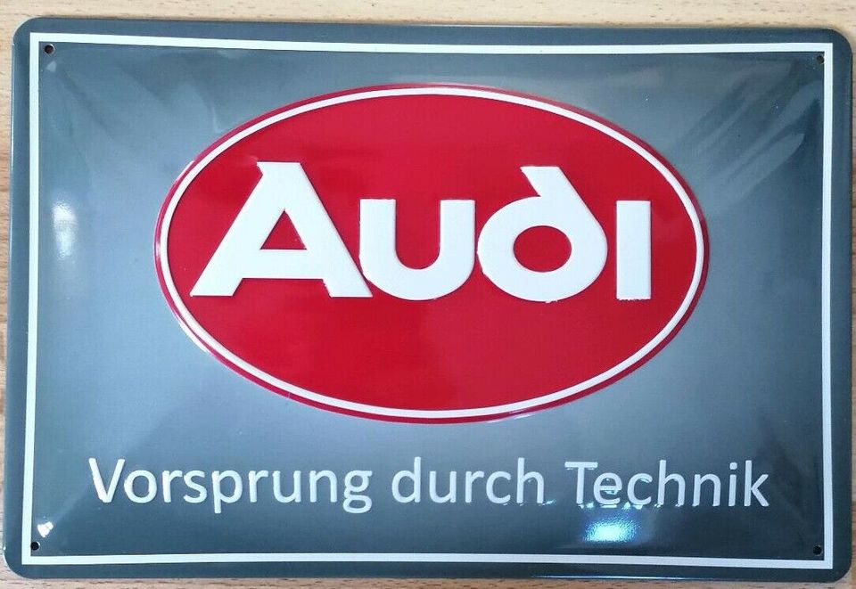 Audi Logo Werbeschild Deko Blechschild Oldtimer Garage Geschenk in