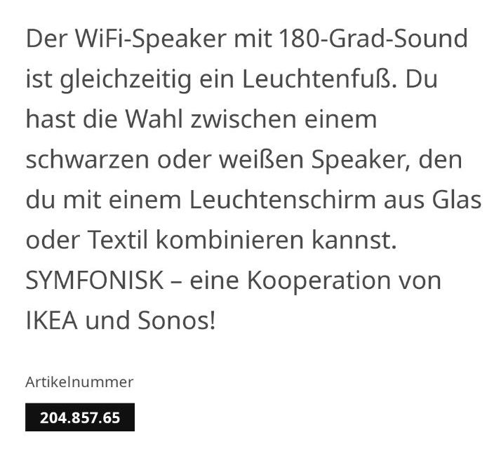 Ikea Symfonisk Leuchtenfuß mit Wifi Lautsprecher in Leipzig