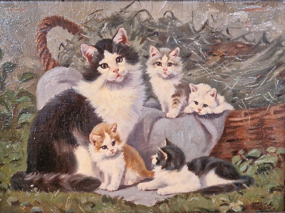 Gemälde Benno Kögl (1892-1973) Mutterkatze mit 4 Jungen in Bonn