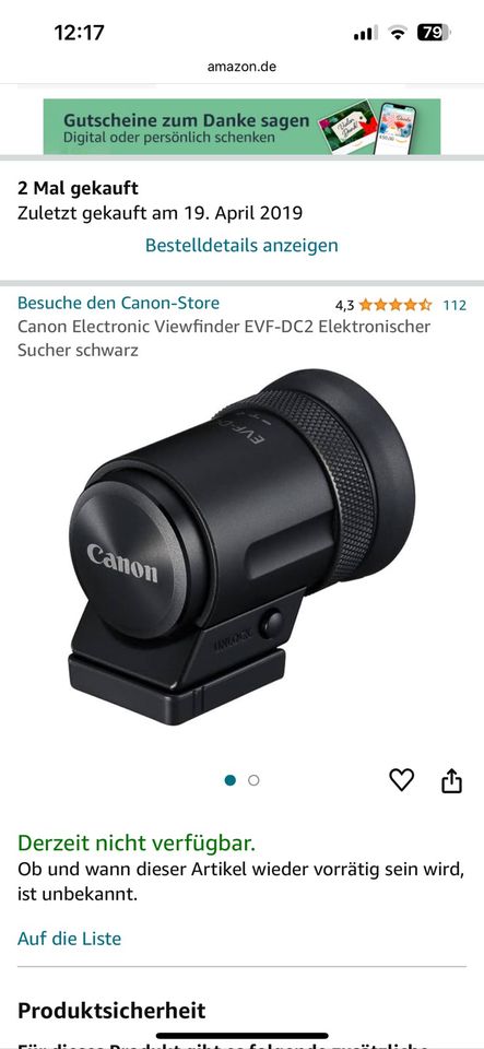 Canon Electronic Viewfinder EVF-DC2 Elektronischer Sucher schwarz in Dresden