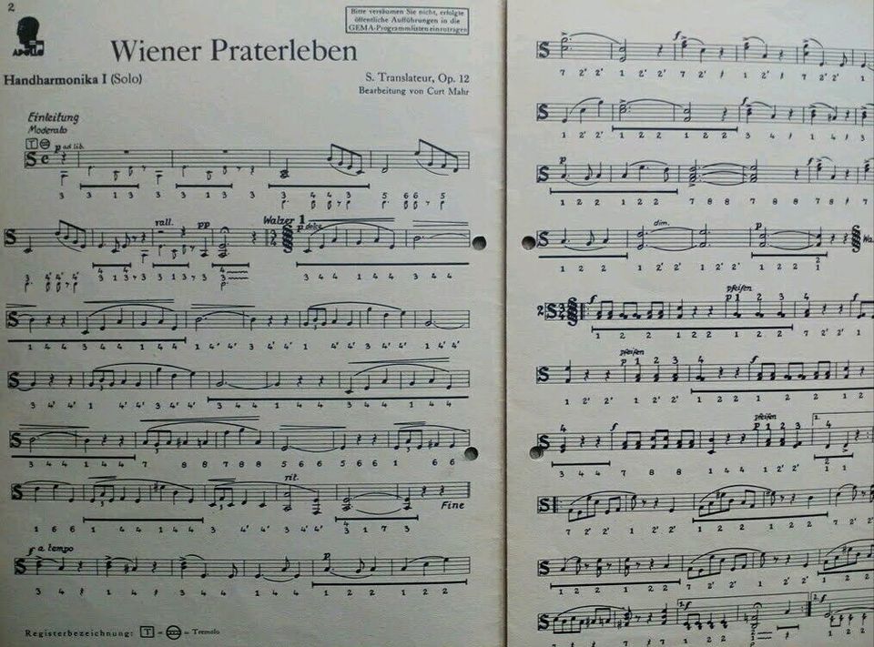 Noten für diatonische Handharmonika, Titel siehe unten in Filderstadt