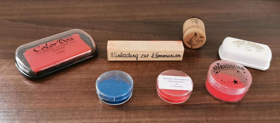 Embossing Stempel Set Kommunion Einladung  Stempelkissen, Glitzer in Nierstein