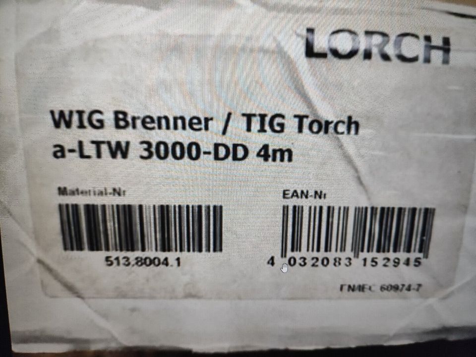 LORCH WIG Brenner / TIG Torch a-LTW 3000-DD 4m Brandneu in Wuppertal