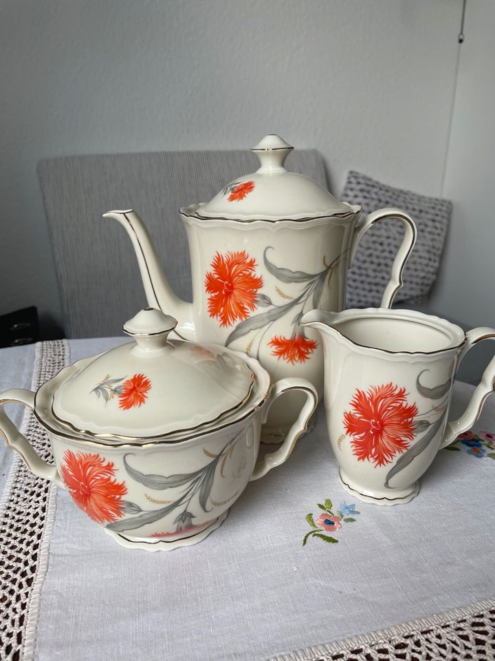 Service Kaffee oder Tee, Porzellan, tolles Blumenmuster, Retro in Dresden