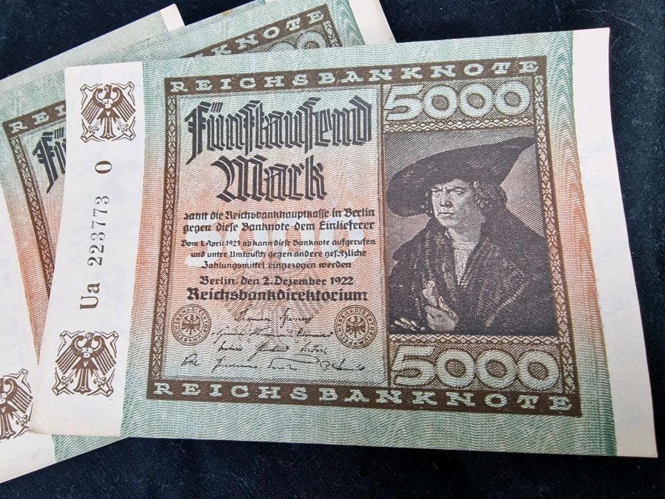 12 Reichsbanknoten - 12 x 5000 Mark - bankfrisch in Heusweiler