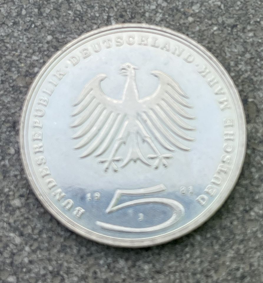 5 Deutsche Mark 1981 "Gotthold Ephraim Lessing" in Bothel Kreis Rotenburg, Wümme