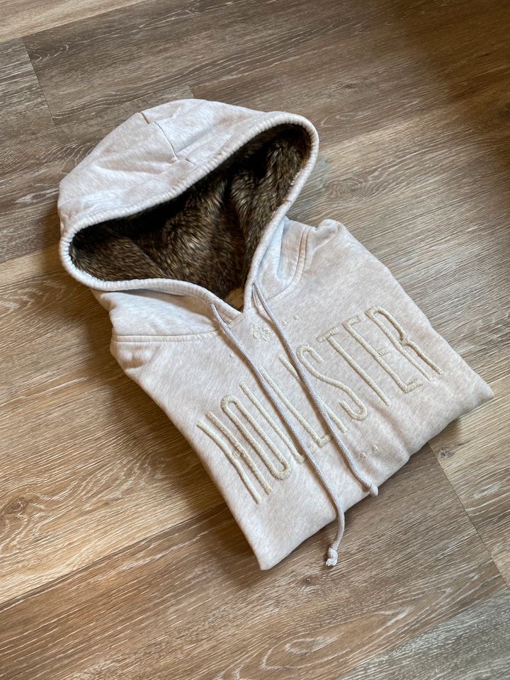 Hollister Teddy Pullover Hoodie Creme beige bran S M