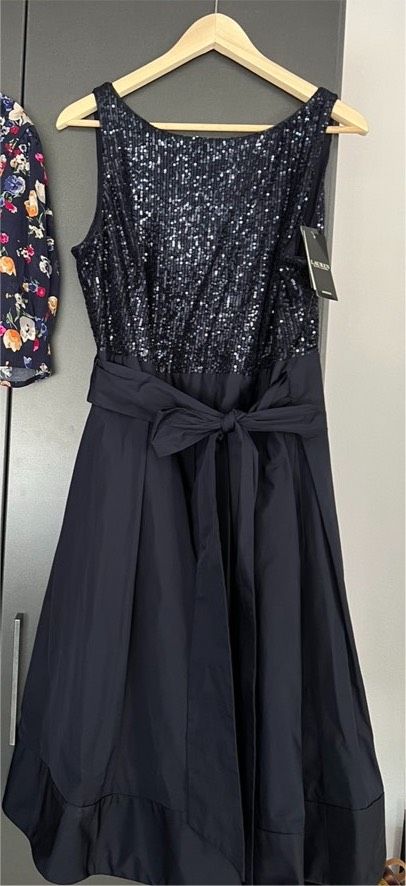 Lauren Ralph Lauren Yuko Cocktail Kleid Pailletten Navy Gr. 48 in Pressath