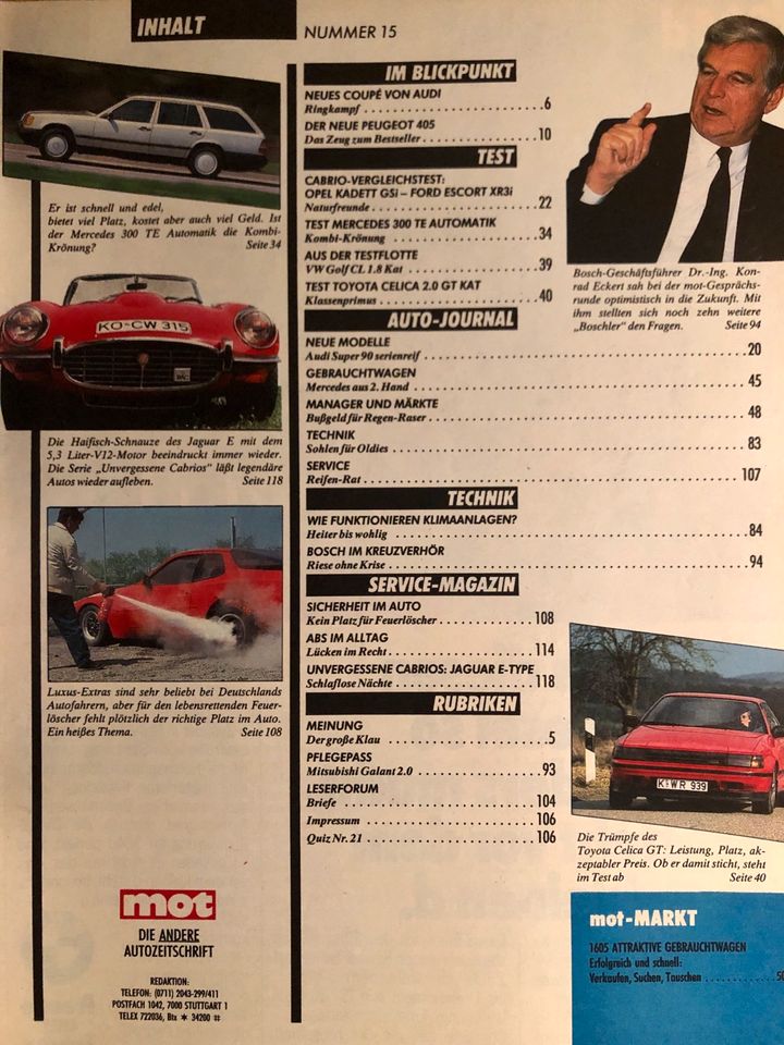 MOT die Auto Zeitschrift 15/1987 Peugeot 405 Toyota Celica Ford in Essen