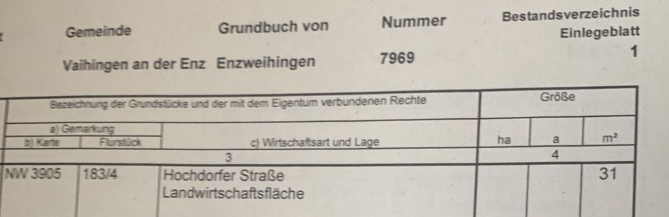 Landwirtschaftsfläche, Freizeit-Wochenendgrundstück Enzweihingen in Vaihingen an der Enz