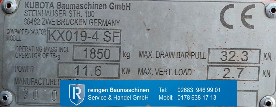 Kubota Minibagger KX019-4 SF -gebraucht- inkl. MwSt. in Buchholz (Westerwald)