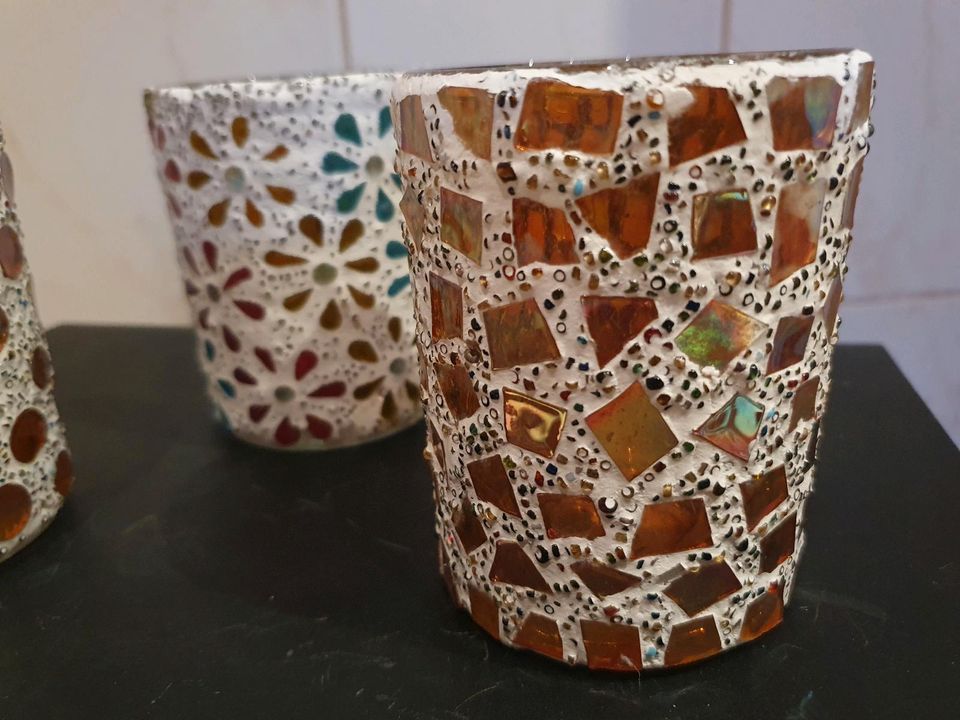 Teelichhalter Windlichter Glas/Mosaik 10 x 8 cm unbenutzt in Bucha