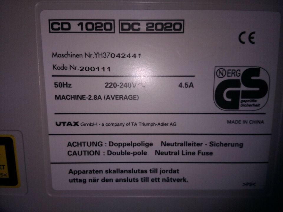 UTAX CD 1020 / DC 2020 Kopierer, Kopiergerät in Klötze