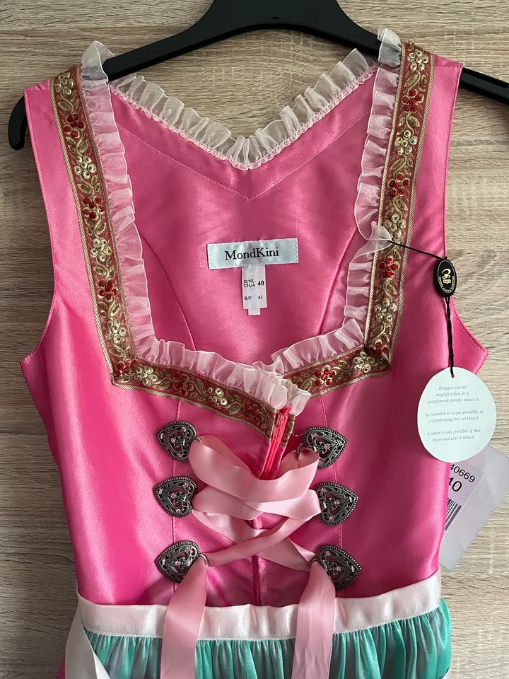 Pink/ Türkises Dirndl/ Kleid/ Trachtenkleid, Größe 40, MondKini in Bokhorst