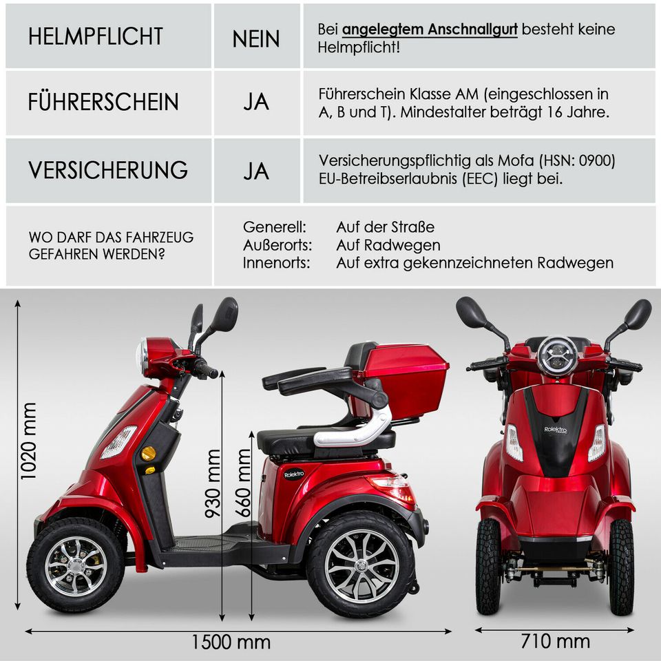 Elektromobil E-Quad ROLEKTRO 25km/h -Verleih -Probefahrt -Verkauf in Ganderkesee