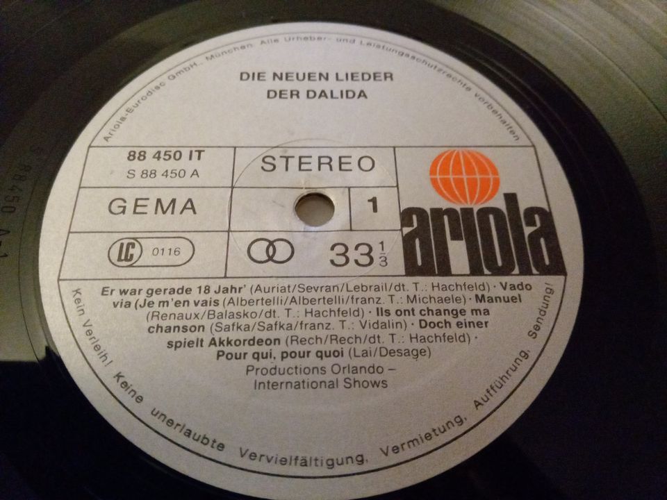 Dalida Vinyl Album – Die Neuen Lieder Der Dalida – von 1974 in Köln