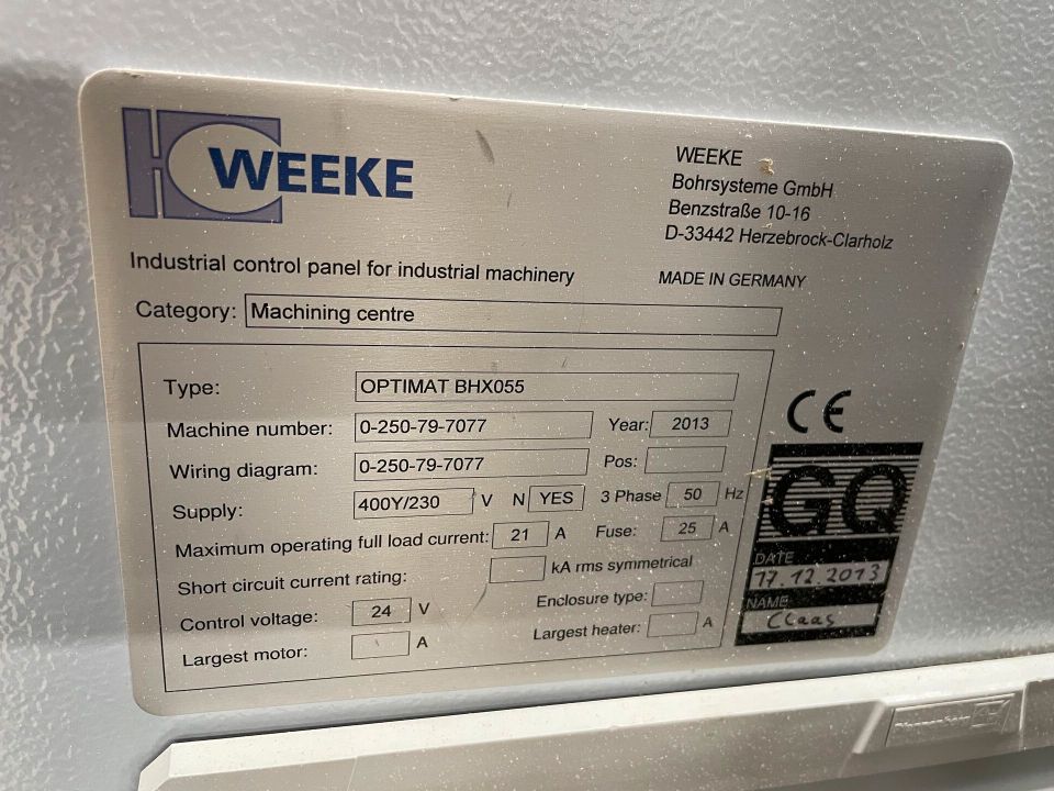 Weeke Optimat Bhx055 CNC Bearbeitungszentrum MIT Wechsler in Deggingen