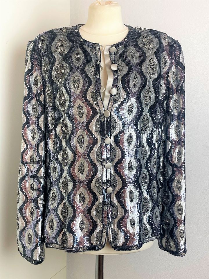 ESCADA COUTURE BLUSE BLAZER SEIDE Festlich Glitzer silber grau 42 in Hamburg