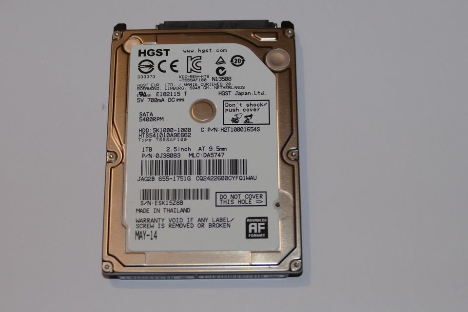 2,5 Zoll Festplatte HGST (Hitachi) 1TB - absolut neuwertig in Hünfelden