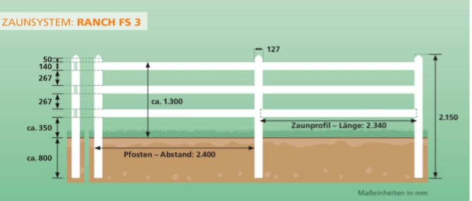 Kunststoffzaun, Pferdezaun, Koppelzaun, 3 plankig, 1300mm hoch in Wensin