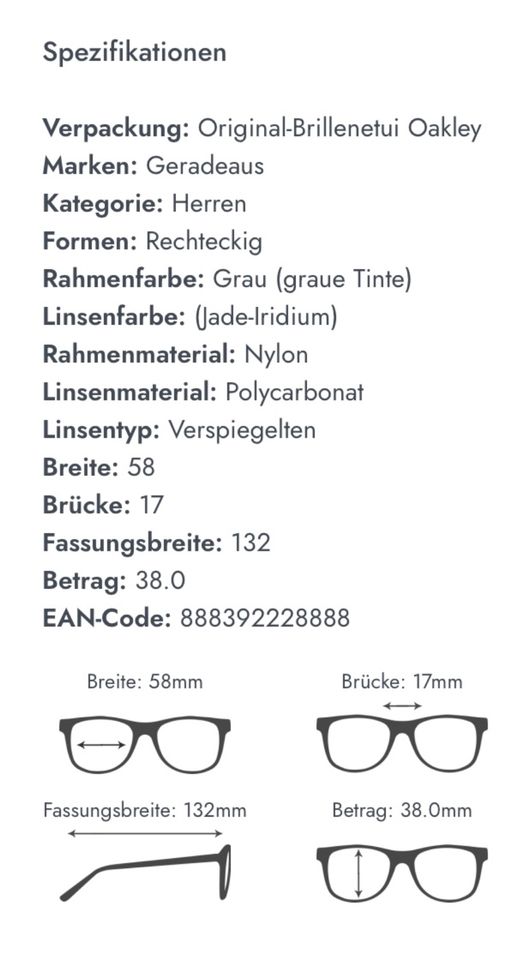 Oakley Herren Sonnenbrille Straightlink / Polycarbonat / NEU in Neenstetten