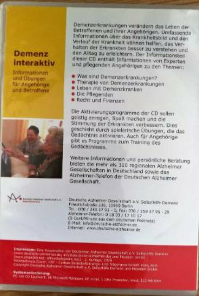 CD:Demenz interaktiv.Infos und PC-Übungen für Familie/Betroffene in Illingen