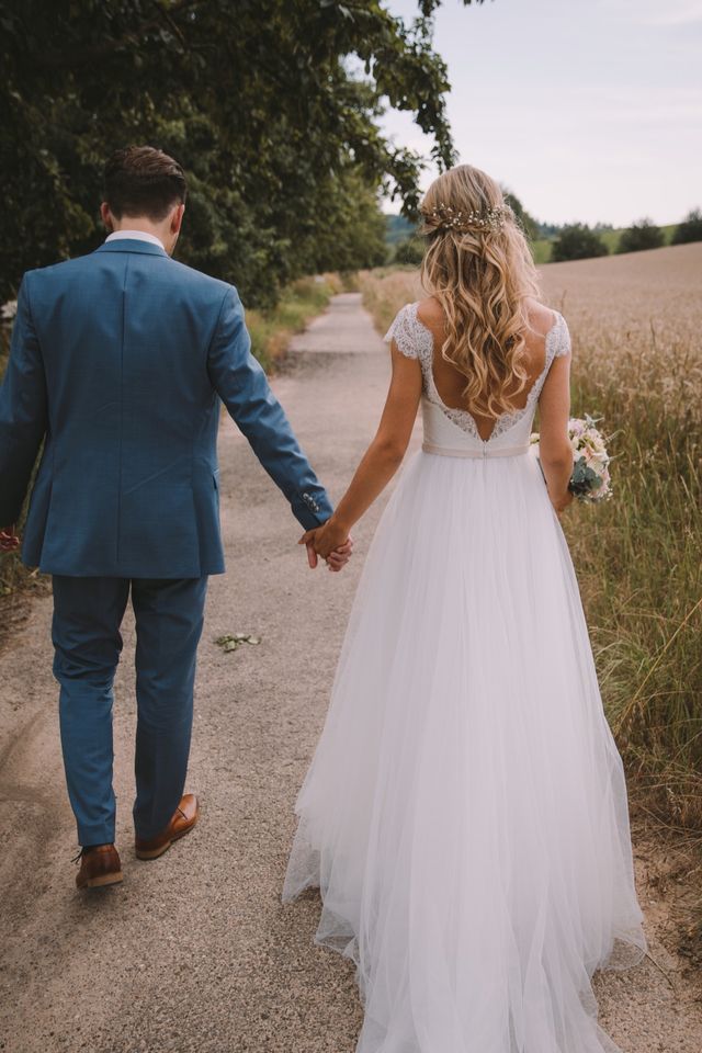 Hochzeitskleid Brautkleid Hochzeit Tüll Spitze weiß A-Linie Kleid in Heidelberg