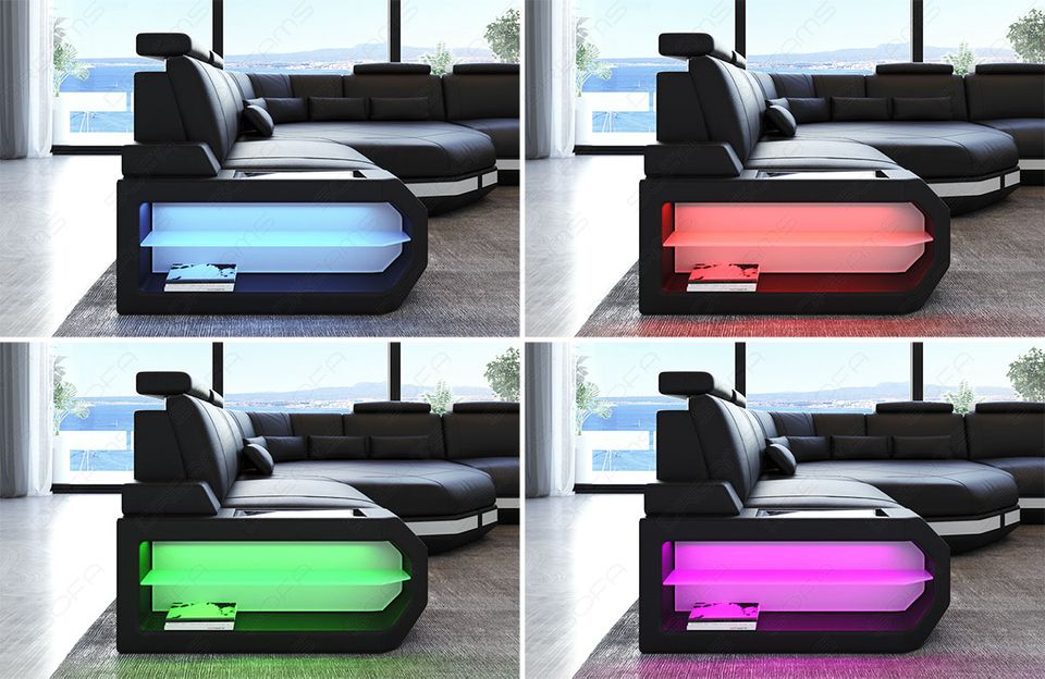 Leder Wohnlandschaft Asti XXL mit LED, USB und Relax Ecken in Berlin